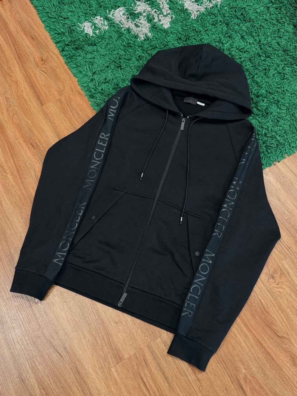 Moncler - Black Logo Tape Zip Hoodie - Retail $1,050+ - Size XXL